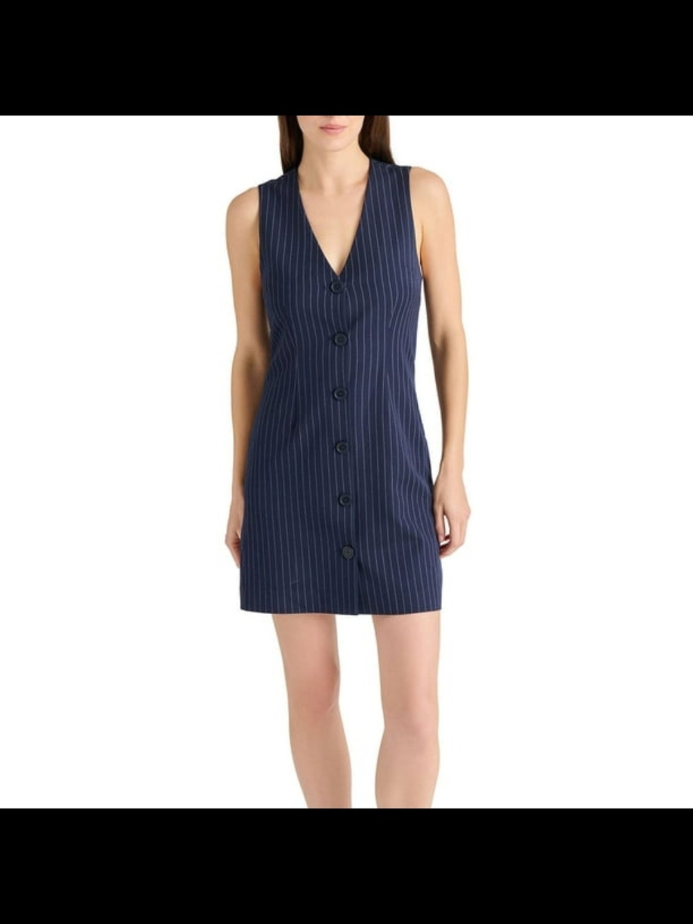 New Steve Madden Navy Pinstripe Sleeveless Button Dress